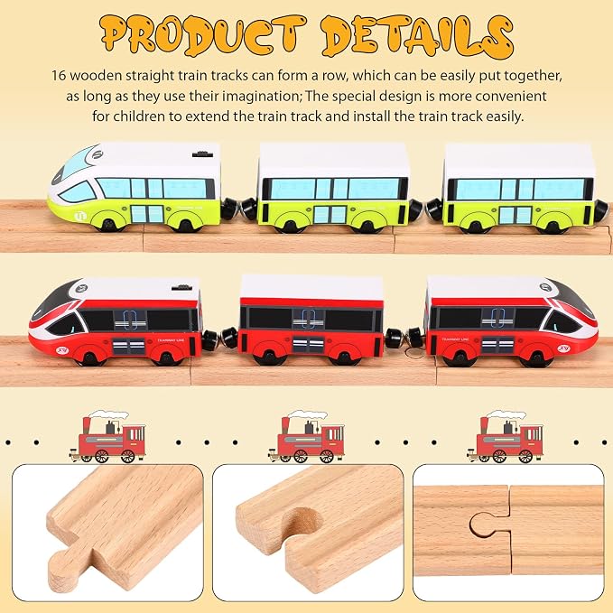 Liliful Pack of 16 Wooden Train Track Expansion Male-Male Female-Female Train Track Compatible with Most Trains Tracks(Straight)