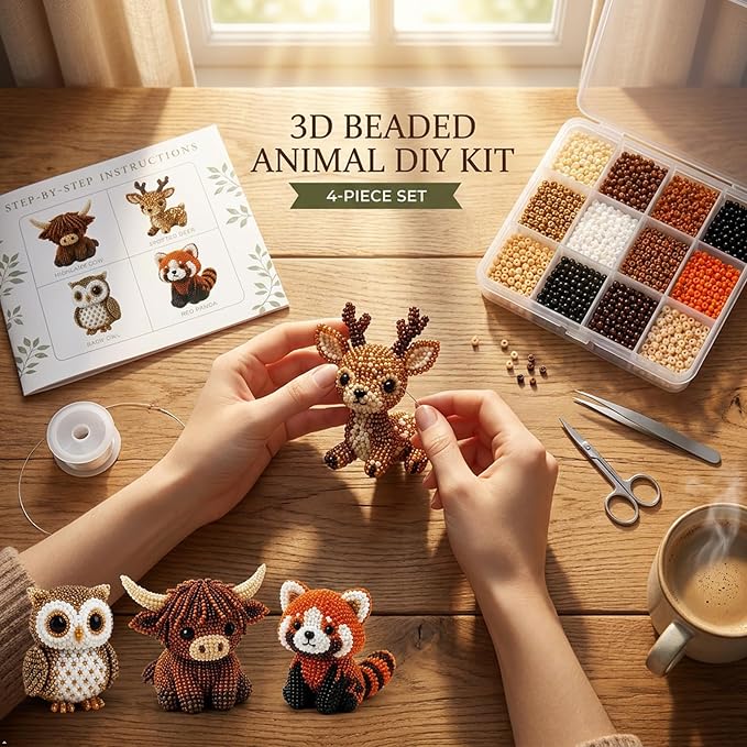 Pwewob 3D Beaded Animal Kit, Tiny Beaded Animal Kits 3D for Adults, Bead Animal Making Kit for Beginners & Craft Enthusiasts, Creative DIY Decoration Gifts for DIY Desk Decor & Creative Gift