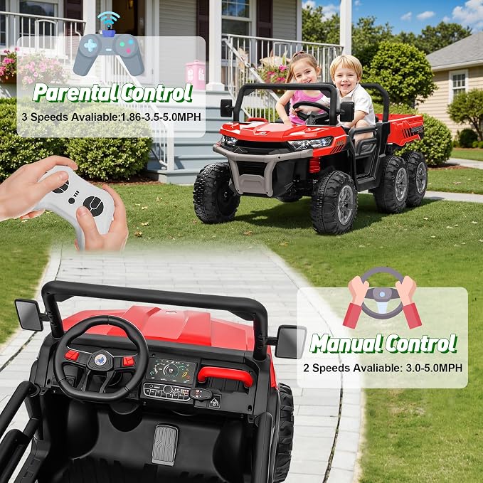 24V Ride On Dump Truck Car for Big Kids 2 Seater XL, 4WD 6-Wheels Battery Powered Ride On Toy with Remote Control, 800W Powerful Motors, Dump Bed & Shovel, Electric UTV for Boys Girls