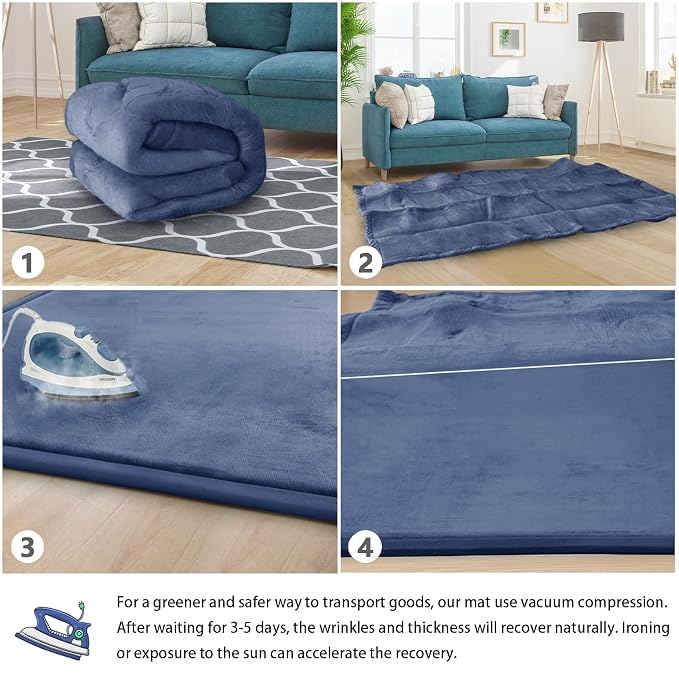 Baby Play Mat for Floor Nursery Rug Muscle Mat Area Rug Playroom Rug 59"x59" Playpen Mat Elastic Foam 1.3" Thick Crawling Mat for Babies,Toddlers, Infants, Kids,Sapphire Blue