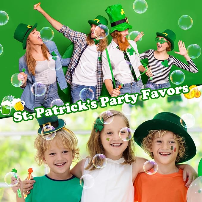 Bulk Saint Patricks Day Party Favors Supplies Goodie Bag Fillers for Kids 100 Pack,Mini Bubble Wand Toys Gifts for Toddlers,St Patrick's Day Classroom Activities Game Prizes Shamrock Accessories Decor
