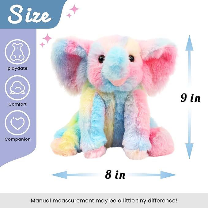 Hopearl Adorable Plush Calf Elephant Toy Floppy Elephish Ultra Soft Haggable Stuffed Animal Holiday Birthday Gift for Boys Girls Kids Toddlers, Rainbow, 9''