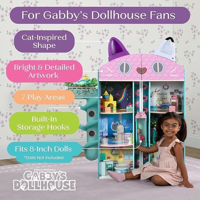 Gabby’s Dollhouse Purrfect Playhouse by Delta Children – Features Sounds & Light Up Ear - Includes 20 Accessories - Fits 8-inch Dolls - Pretend Play Dream Gift for Ages 3