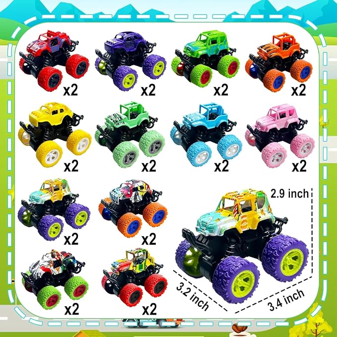 6 Pack Mini Monster Trucks Toys for Boys Girls Aged 3 and Above, Pull Back Truck Push and Go Friction Powered Car Toys Monster Truck Party Favors Birthday Decorations Classroom Prizes for Kids