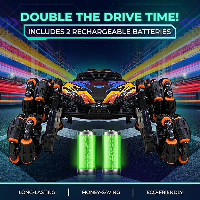 Gesture Sensing RC Stunt Car for Boys 6-12 — 8-Wheel Hand Controlled & Remote Control Drift Car, 360° Flips & Spins, 2 Rechargeable Batteries, LED Lights & Mist, Birthday Gift for Kids 6 7 8 9 10 11