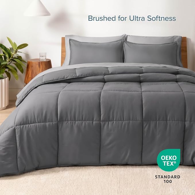 Bare Home Bed-in-A-Bag 7 Piece Comforter & Sheet Set - Full - Goose Down Alternative - Ultra-Soft 1800 Premium - Bedding Set (Full, Grey/Light Grey)