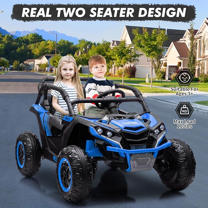 Garvee 24V 2-Seater Kids Ride on Car with Remote Control 4WD Electric Truck, Ride on Toy Off-Road UTV with 4-Wheel Shock Absorber, LED Lights, Music