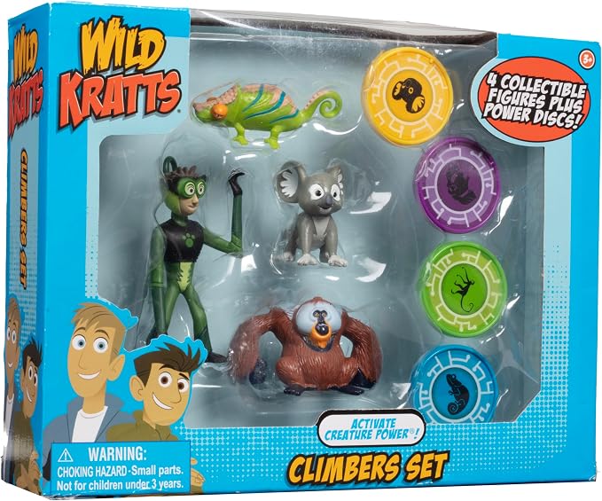 Wild Kratts Climbers Action Figure Collectible Figures & Discs (8pc) Includes 4 Creature Power Discs +4 Animals- Officially Licensed Toys for Children-Gift for Kids Boy Girl