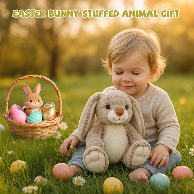Bunny Stuffed Animal Rabbit Plush Toy Cute Big Feet Sitting Plushie Easter Basket Stuffers Gifts for Kids Girls Boys Comfort Companion Cuddle Buddy Huggable Doll Weighted Feel 8 Inch 7.1 oz