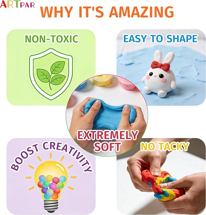 ARTPAR Air Dry Clay 66 Colors,Modeling Clay for Kids,DIY Molding Magic Clay Kit with Sculpting Tools,Soft & Ultra Light, Art and Crafts Toys for Boys & Girls 3-12 Years Old.