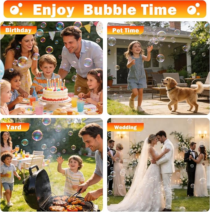 Belemar Bubble Machine for Kids with Lights, 6 Big Bubble Holes, Up to 15,000 Bubbles/Min, 320ml Large Tank, Battery Operated Portable Bubble Blower for Toddlers, Birthday Parties & Outdoor Fun