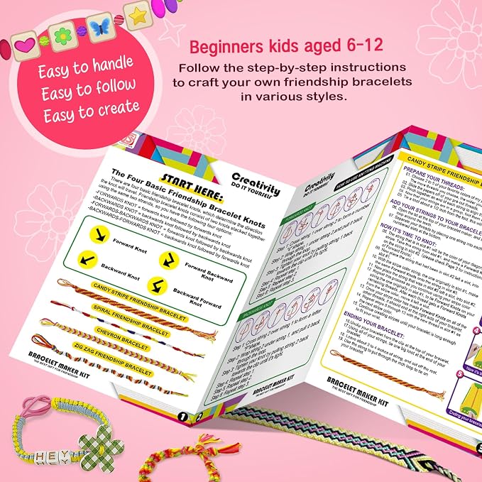 CEUCAL Bracelet Making Kit for Girls - Friendship Bracelet Kit - Birthday Gifts for Ages 6 7 8 9 10 11 12 Year Old, Arts and Crafts for Kids Ages 8-12 Teen Bracelets DIY Maker Pink Coral