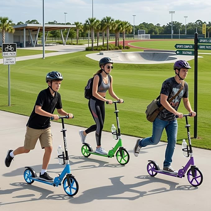 Scooter for Kids Ages 6+, Teens & Adults, Max Load 240 LBS, Foldable Kick Scooter with 8-inch Big Wheels, Kickstand, 3 Adjustable Levels, Rear Brake,