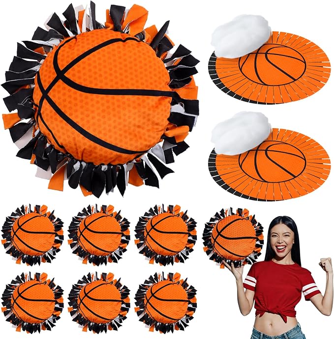 Weysat 6 Sets Basketball Tied Pillow Craft Kit DIY Orange Basketball Shaped Pillow Craft Gifts with PP Cotton for Sports Theme Party Room Decor VBS School Favors Classroom Giveaways
