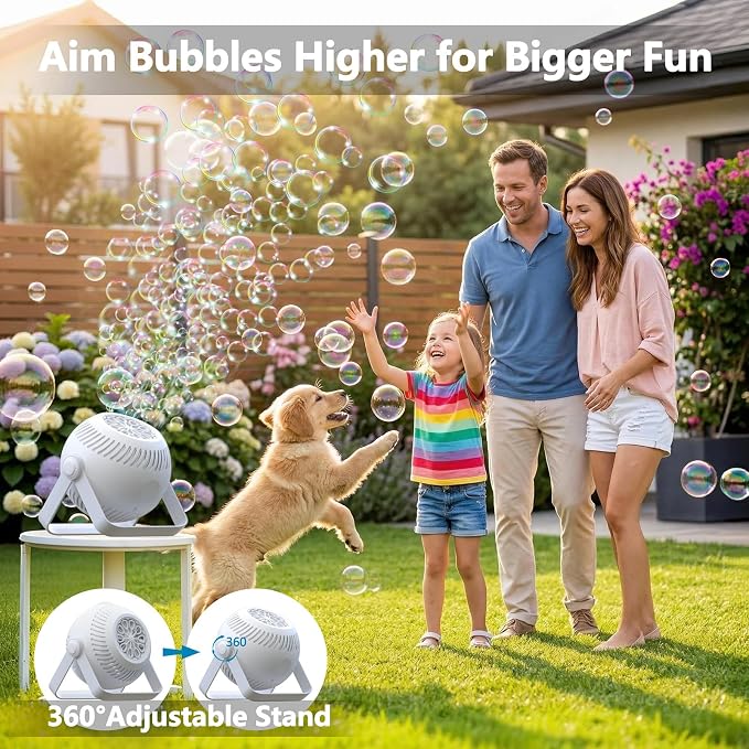 2026 Bubble Machine, 20000+ Bubbles Rechargeable Bubble Maker, Automatic Bubble Blower with Lights & 360° Adjustable Angle, Outdoor Bubble Toys Gifts for Kids, Birthday Parties, Backyard, Wedding