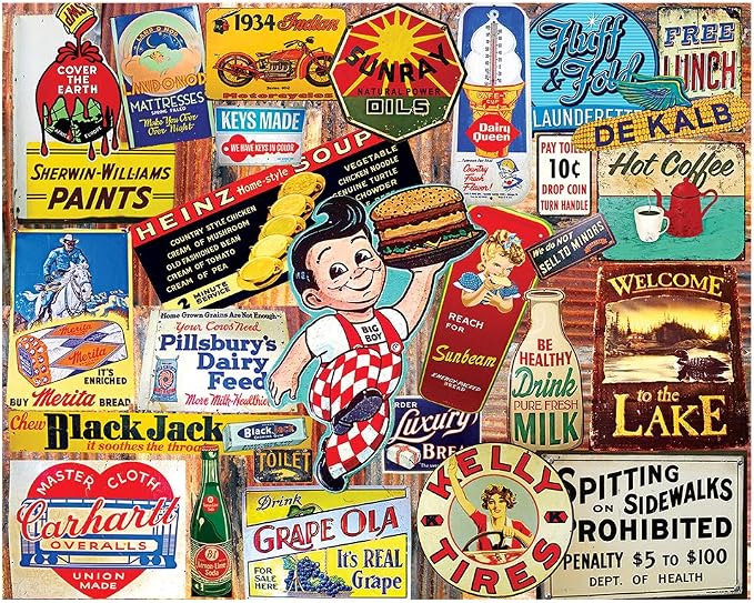 White Mountain 1000 Piece Jigsaw Puzzle Classic Advertising Collage Puzzles with Large Pieces for Adults and Family 24"x30" - Vintage Signs