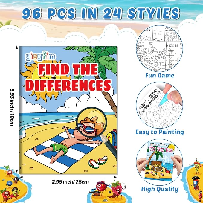gisgfim 48 PCS Summer Mini Activity Books Coloring Books Party Favors Bulk Challenging Game Include Maze Dot to Dot Word Search Word Scramble for Ages 4-12 Goodie Bags Stuffers Kids Wedding Activities