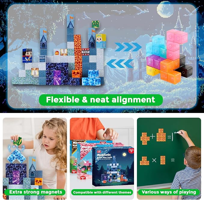 Annexfun Magnetic Blocks - 100 PCS Magnetic Building Blocks - Magnet Cubes Toys Stacking,STEM Montessori Sensory Toys for 3+ Year Old Boys & Girls Birthday Gifts