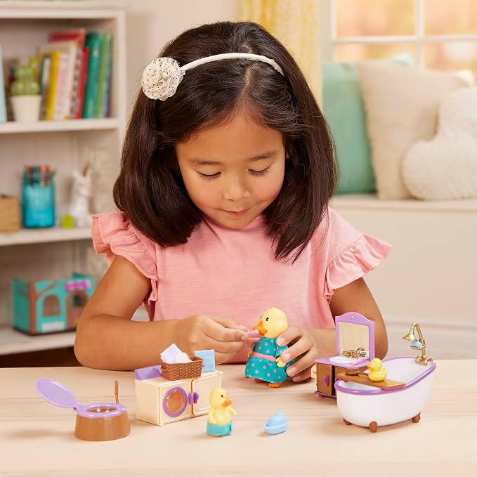 Li'l Woodzeez – Dollhouse Furniture Playset – 2 Posable Figures – Bath & Laundry Playhouse Toy – Imaginative Roleplay for Kids Ages 3 Years and Up – Colorful & Durable – Encourages Creative Play