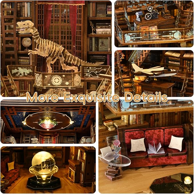 CCCDF DIY Book Nook Kit, Miniature Dollhouse Booknook Kit, 3D Wooden Puzzle Bookend Bookshelf Insert Decor with LED Light for Teens and Adults (Beyond Library Max)
