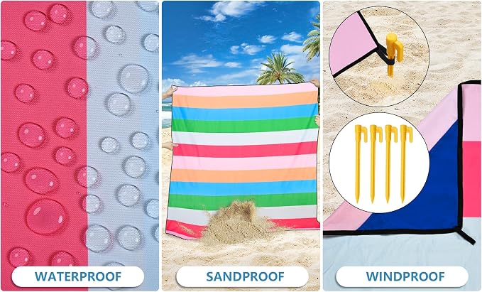 HIHOHO Beach Blanket Waterproof Sandproof Extra Large Beach Mat 79" X 83"/120"x108"for 1-8 Adults Quick Drying Durable Outdoor Picnic Mat for Beach Travel Camping Hiking