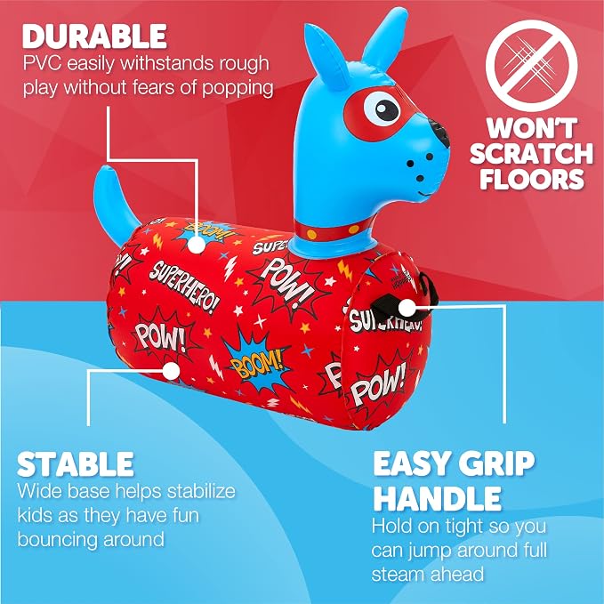 WADDLE Hip Hopper Inflatable Hopping Animal Bouncer Dog, Ages 2 and Up, Supports Up to 85 Pounds