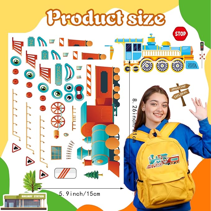 24 Sheets Train Stickers for Kids, Make-a-face Sticker, Make Your Own Train Mix and Match Stickers for DIY Crafts Party Supplies School Activity Reward Birthday Gifts