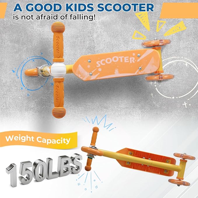 Kids Kick Scooter with Adjustable Height & LED Flash Wheels | 3 Growing Levels for Ages 3-6 Years | Outdoor Fun for Boys & Girls (37 to 50 Inches)