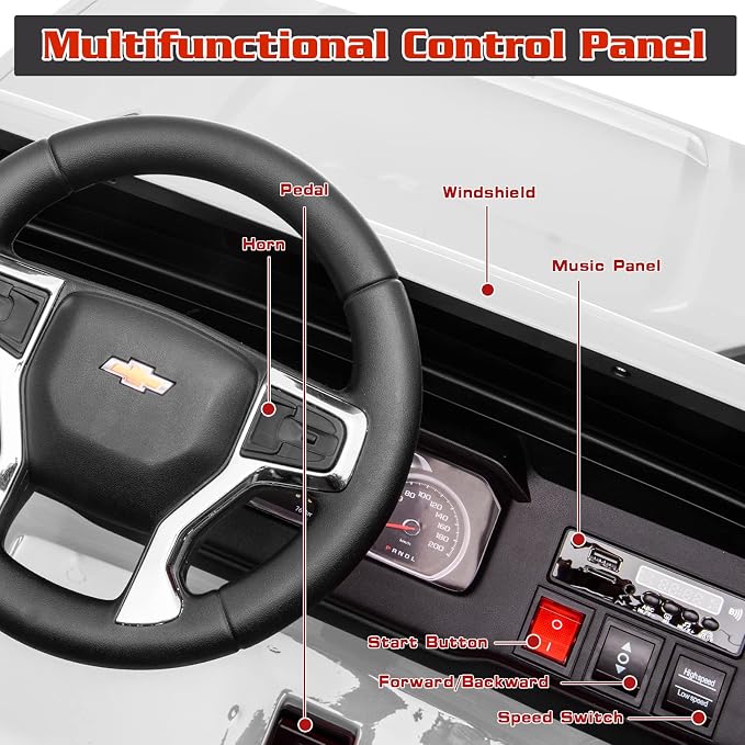 24V Ride on Toys for Kids, Chevrolet Silverado 2 Seater Ride on Car for Kids Remote Control Kids Electric Cars Kids Driving Car with Bluetooth, Power of Wheel Car for Kids Truck for All Types of Road