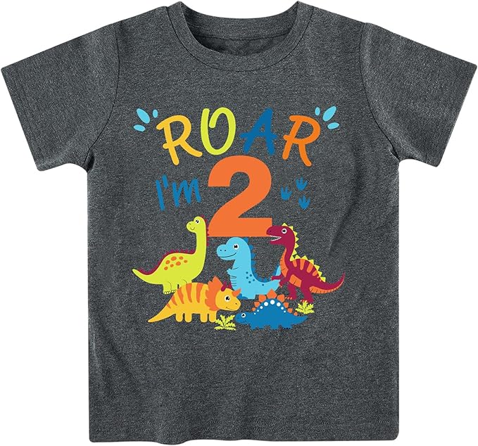 Lovekider 2-5 Years Birthday Boy Shirt Construction Party T-Shirts Excavator Cotton Short Sleeve Tee Dark Grey