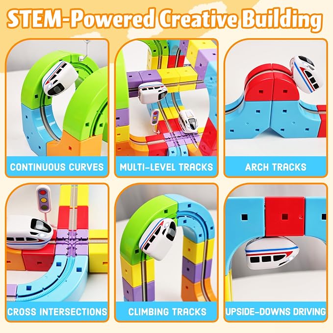 Electric Train Set for Kids, 83PCS Modular 3D Infinity Racer Magnetic Train Sets with Motorized Train, 3–8 STEM Building Train Tracks for Creative Learning, Electric Train Set Gift for Boys and Girls