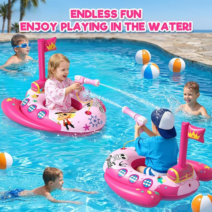 Kids Pool Floats with Water Gun, Toddler Inflatable Pool Toys for Kids Age 3-8 Years Old, Summer Outdoor Water, Beach, Swimming Pool Toys Gift for Boys and Girls