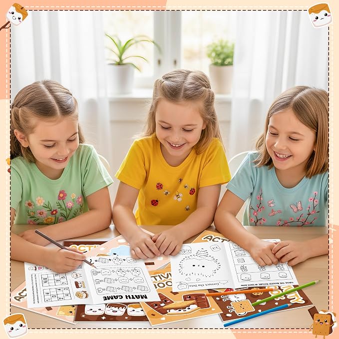 Marshmallow Activity Books for Kids-24 Pcs Marshmallow Mini Game Coloring Books Set Bulk Mazes Word Research Word Scramble Games for Birthday School DIY Activity Supplies Goodie Bags Stuffer