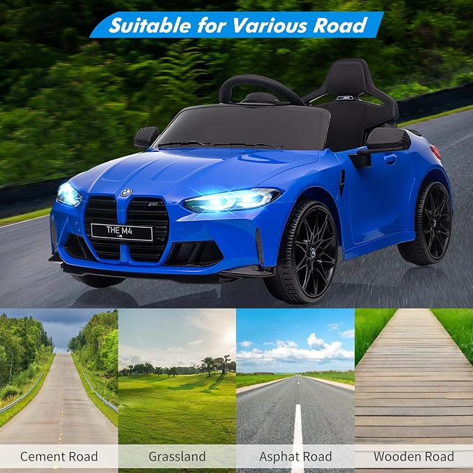 12V Ride On Car for Kids，Licensed BMW M4 Battery Powered Vehicle Car for Boys and Girls, with Remote Control,3 Speed,Led Light (Blue)