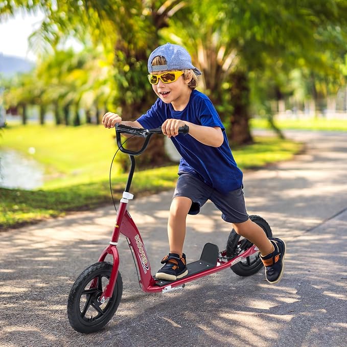 HOMCOM Kick Scooter for Kids 5-12 Years Old, Big Wheel Kids Scooter with Adjustable Height Handlebar, 12" EVA Tyres, Non-Slip Footplate, Rear Brake