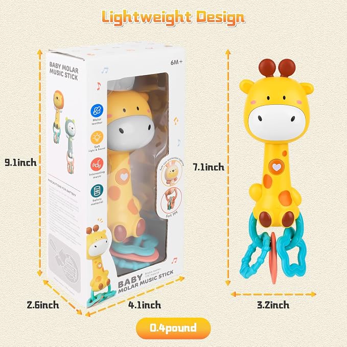 Musical Baby Rattle Toy, Soft Silicone Infant Teething Light-Up Rattle for Sensory Development, Easy Grasp Newborn Toy for 0-3-6-12 Months, Safe Early Learning Gift for Boys Girls