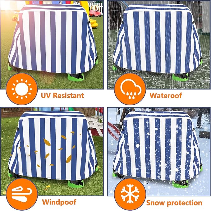 Kids Water Table Cover,Outdoor Heavy 600D Waterproof Anti-UV Dustproof Kids Water Play Table Cover,Compatible with Step2 Rain Showers Splash Pond Toddler Water Table,Blue Striped,Cover Only
