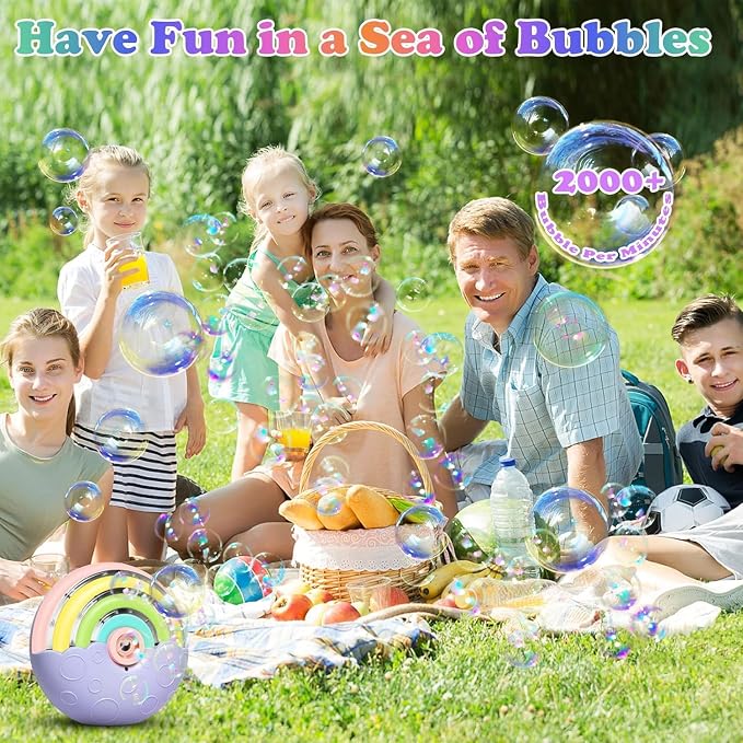 Astronaut Soap Bubble Machine Fireworks Bubble Machine for Kids 20000+ Bubble per Min/Lights/DIY Stickers/240ml Solution Automatic Bubble Machine Toy for Kids Summer Outdoor Party Wedding (2022 P)