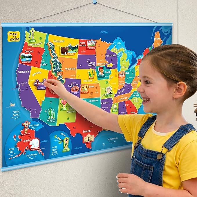Imagimake Mapology USA Map with Reusable Stickers | 100+ Jelly Stickers | Classroom Geography Games & Learning Kids Toys Age 5-8 | Gifts for Boys & Girls Age 5,6,7,8,9,10,11,12 Years Old