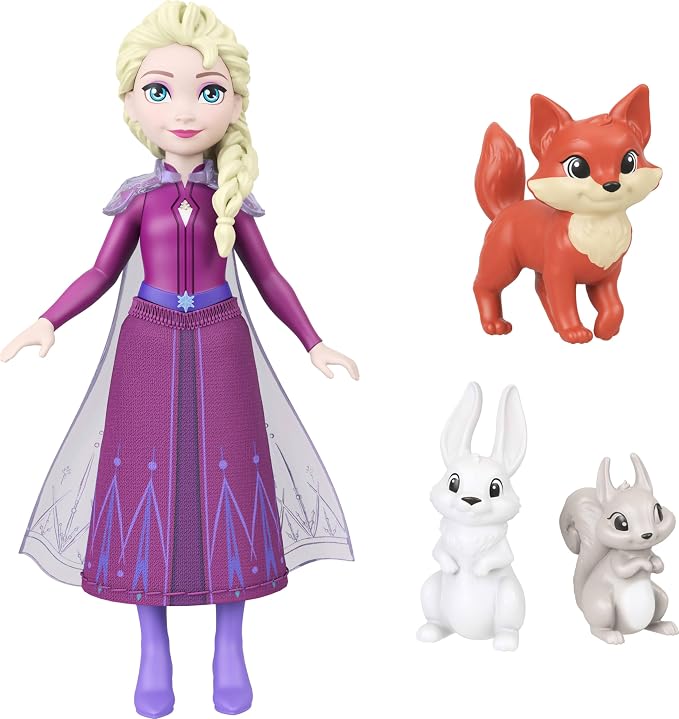 Mattel Disney Frozen Elsa Small Doll Playset w/ 10 Play Areas, 3 Animal Friends & 8 Accy, Storytime Stackers, Inspired by Animals of Arendelle | 3.5-inch Elsa doll with removable cape/skirt + 3 animal figures and 8 accessories. Create adventures in Are...