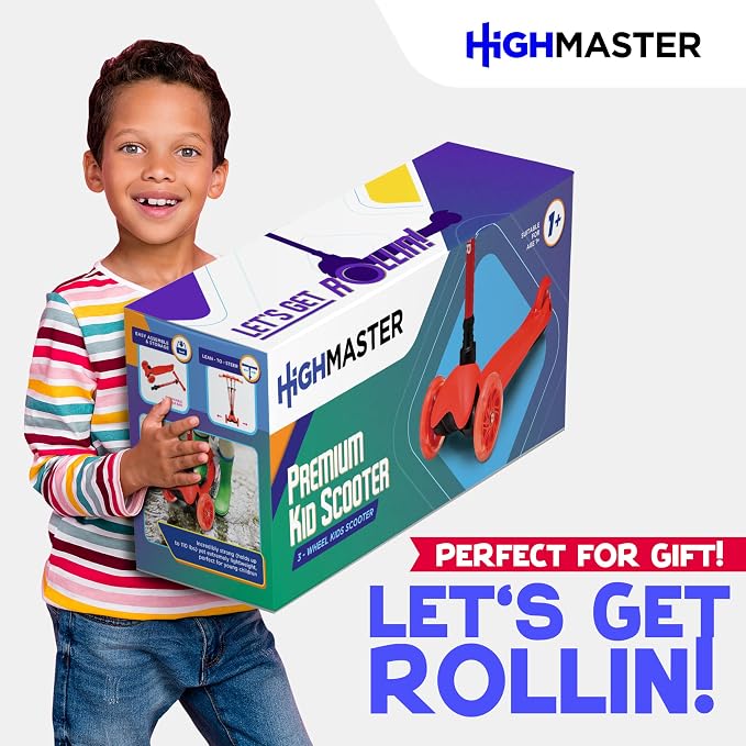 HighMaster Kids Scooter – 3 Wheel Kick Scooter for Children and Toddlers – Adjustable Handlebar with LED Wheel Lights – Indoor and Outdoor Fun
