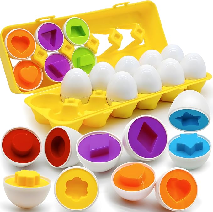 WEEJOYGAM Egg Toy, Toddler Montessori Toys for 1 2 3 Year Old Boy Girl Birthday Gift, Shape Sorter Color Sorting Matching Eggs for Toddlers 1-3, Play Egg Puzzle Sensory Fine Motor Skills Learning Game