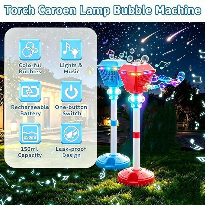 Bubble Machine for Kids Toddlers - 2026 Rechargeable Automatic Bubble Machine with Lights & Music, Bubble Blower with Adjustable Stand up to 47 Inch for Backyard Games, Outdoor Play (Blue)