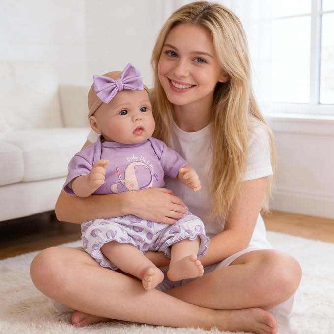 Milidool Lifelike Reborn Baby Dolls Girl - Realistic 18-Inch Newborn Baby Doll, Nice Gift for Kids Age 3+, Parents-to-be, Grandparents,Purple Clothes