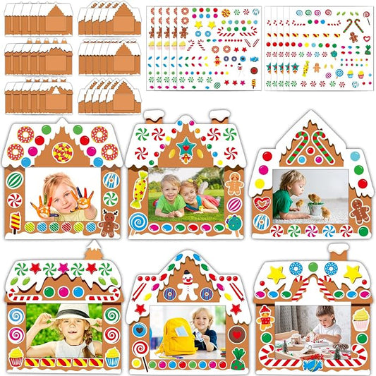 chiazllta 30 Packs Christmas Picture Frame Craft Kits for, Xmas DIY Gingerbread Candy Craft Holiday Art Favor Home Class Game Activities for