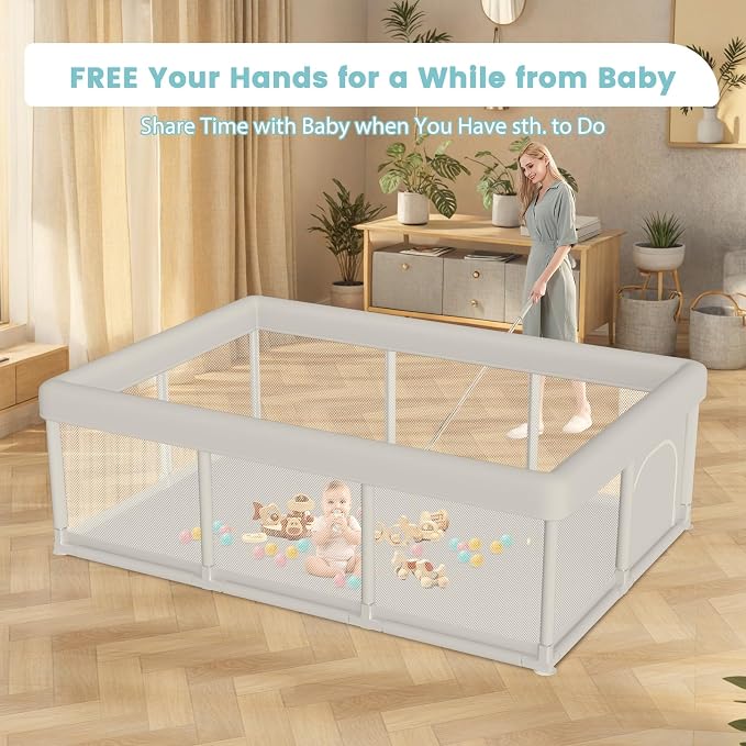 besuhot Baby Playpen Baby Playard Large playpen 74 x 50 inch, Play Pen for Babies and Toddlers with Gate, Safety Activity Center for Indoor & Outdoor