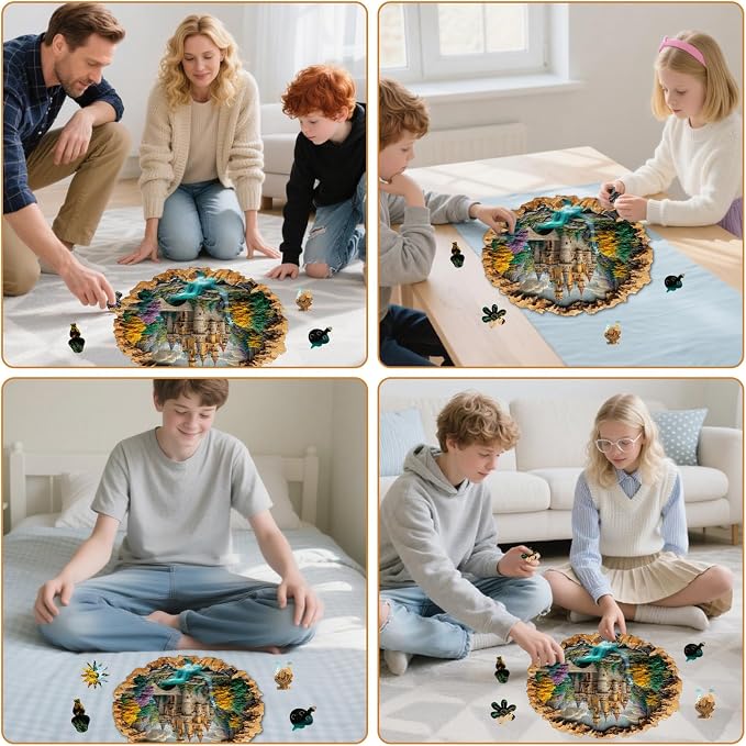 MEATRN Castle 200 Pieces Wooden Puzzles for Adults - Majestic Autumn Castle Landscape Jigsaw Puzzles, Premium Stress Relief Brain Teaser & Premium Decorative Gift, 11.2x11.2 in
