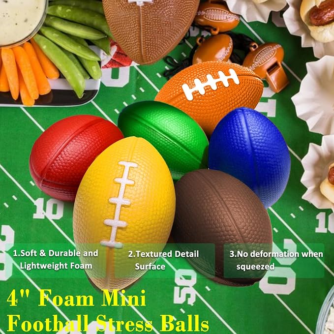 Oleitodh 96 Pcs Mini Football Sports Stress Ball Bulk Colorful Foam Sports Ball Kids Adults Football Sports Party Favor Ball Small Relaxable Balls for School Carnival Reward Party Bag Gift Fillers
