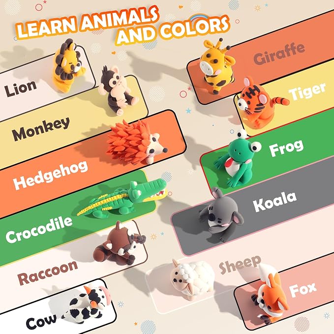 Aestd-ST Air Dry Clay Kit - Animal Theme, Modeling Clay for Kids, DIY Magic Clay with Sculpting Tools and Tutorials, 12 Boxes Molding Clay, Soft & Non-Sticky, Arts and Crafts Gift for Kids