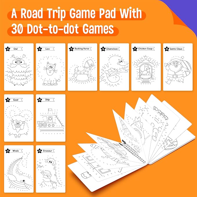 Do-to-Dot Game Pad, 30 Reusable & Erasable Number Connecting Games, Dry Erase Animal/Castle/Ship Dot to Dot Workbook for Kids, Educational Toy for Road Trip, Airplane & Car Travel Activities